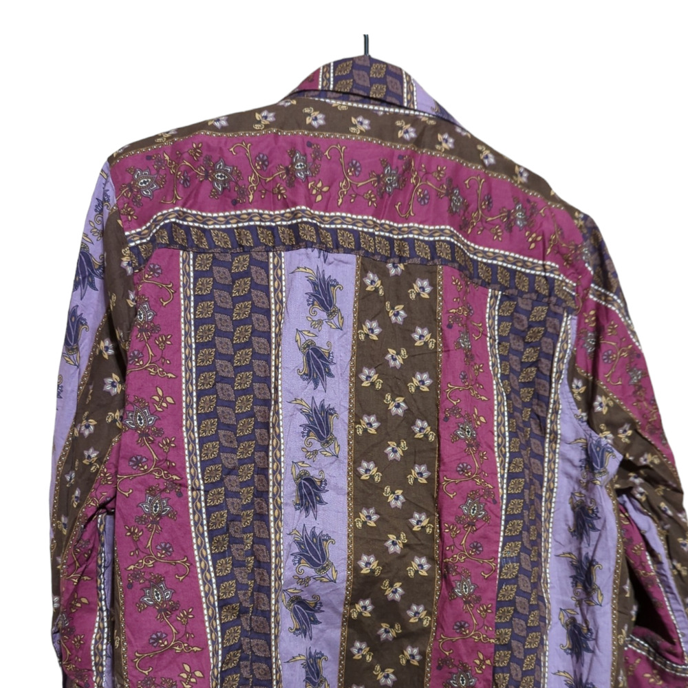 CJ BANKS Purple Brown Patchwork Striped Button Down Shirt Plus 2X - Picture 4 of 7